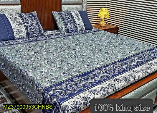 3 Pc's Printed Cotton Double Bedsheet