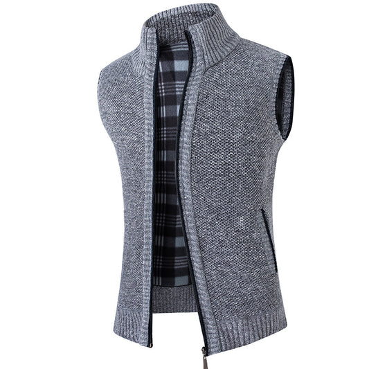 Cross Boarder Men's Cardigan Loose Stand up Collar Knitwear Vest Men's Velvet Thickened Causual Fashion Warm Knitwear Jacket