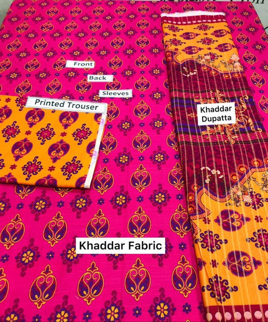 3Pc's Women's Unstitched Khaddar Printed Suit