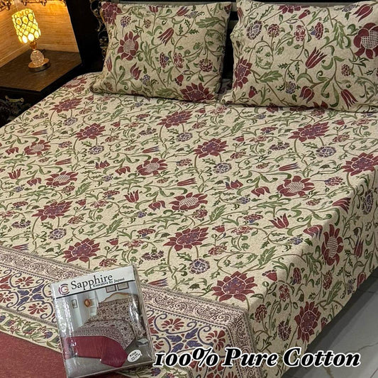 3 Pc'c printed Cotton Double Bedsheet