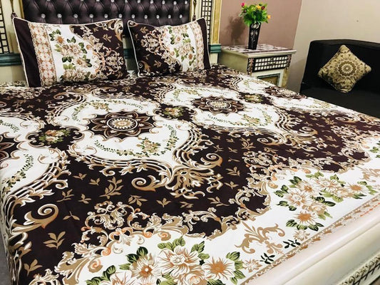 3 Pc'c printed Cotton Double Bedsheet