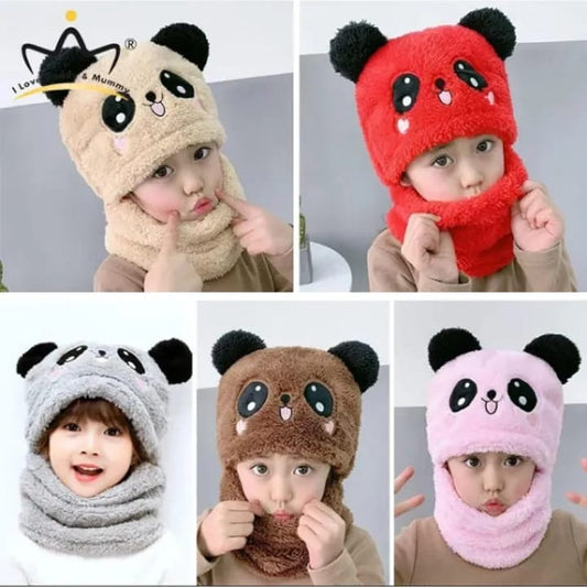 Winter Kids Hat Scarf All in one Cute Cartoon