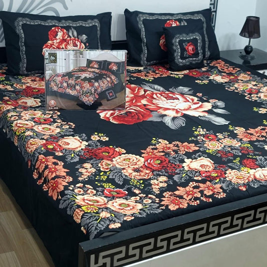 4 PCs Crystal Cotton Printed Double Bedsheet