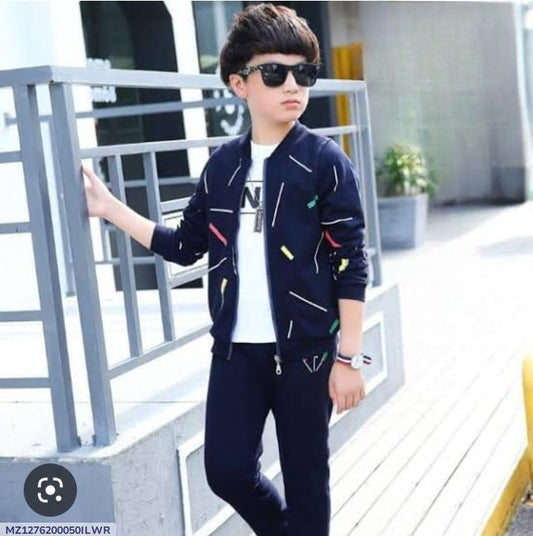 2Pc's Boys Fleece Printed Zipper Tracksuit