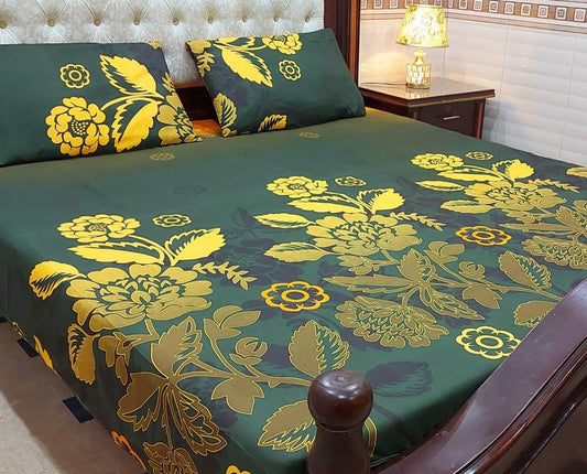 3 pc's cotton Printed Double  Bedsheet
