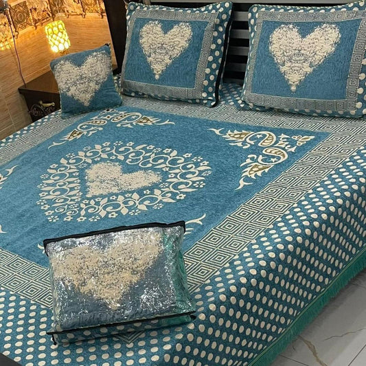 4 PCs Velvet Jacquard Embriodered Double Bedsheet