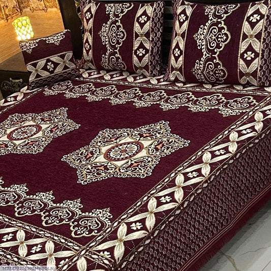 4 PCs Velvet Jacquard Embriodered Double Bedsheet