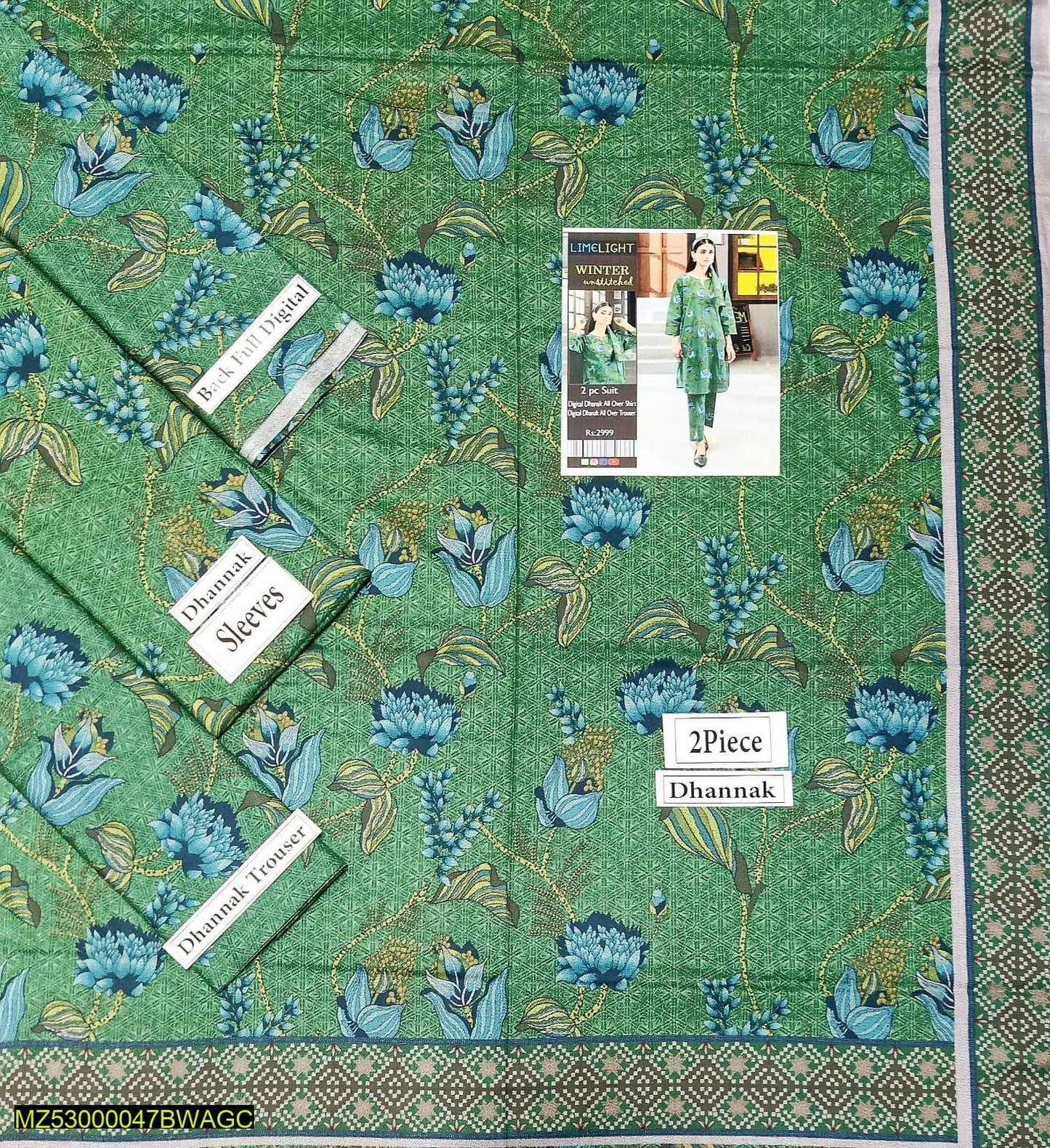 2 PC's Women Dhanak Unstitched Suit