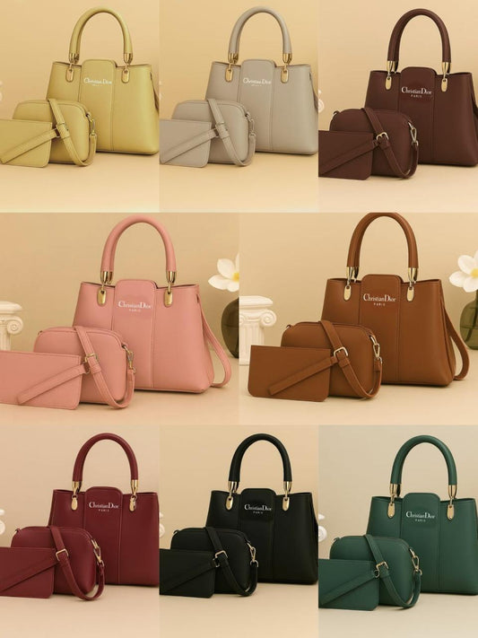 3 Pcs Womens Green PU Leather Hannd Bag Set- Chic Style