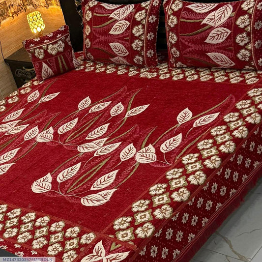 4 PCsVelvet Jacquard Embriodered Double Bedsheet